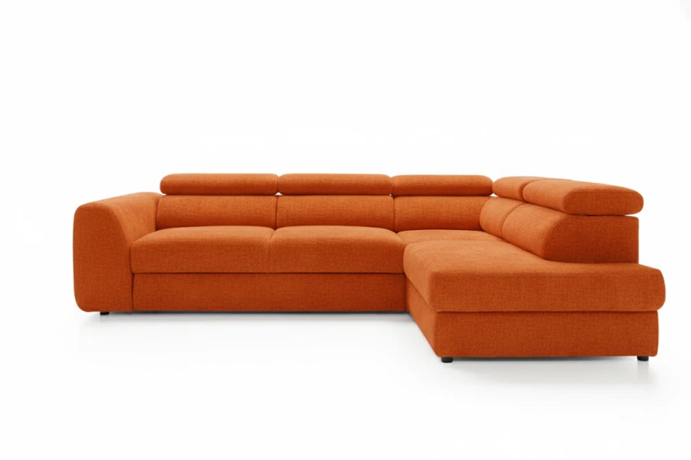 Colțar extensibil catifea portocaliu Bergamo L Maxi cu ladă depozitare – 285 × 207 cm