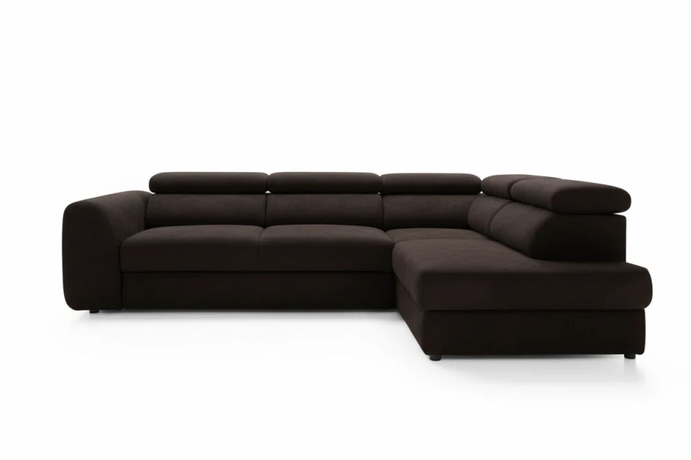 Colțar extensibil catifea Negru Bergamo L Maxi cu ladă depozitare – 285 × 207 cm