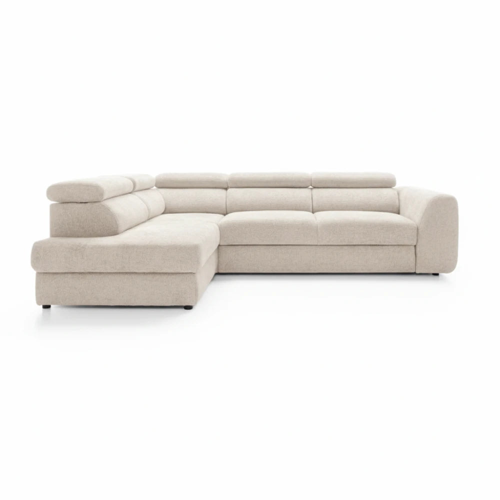 Coltar extensibil chennile bej cu lada depozitare Bergamo L Maxi – 285 × 207 cm
