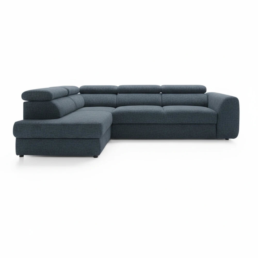Coltar extensibil chennile albastru cu lada depozitare Bergamo L Maxi – 285 × 207 cm