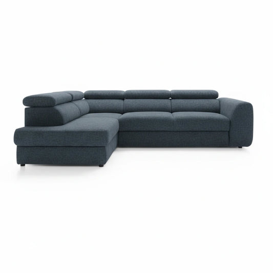 Coltar extensibil chennile albastru cu lada depozitare Bergamo L Maxi – 285 × 207 cm