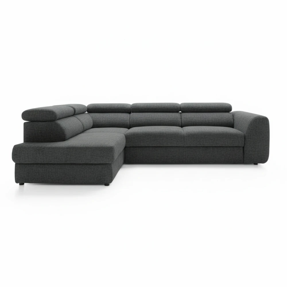 Coltar extensibil chennile gri inchis cu lada depozitare Bergamo L Maxi – 285 × 207 cm