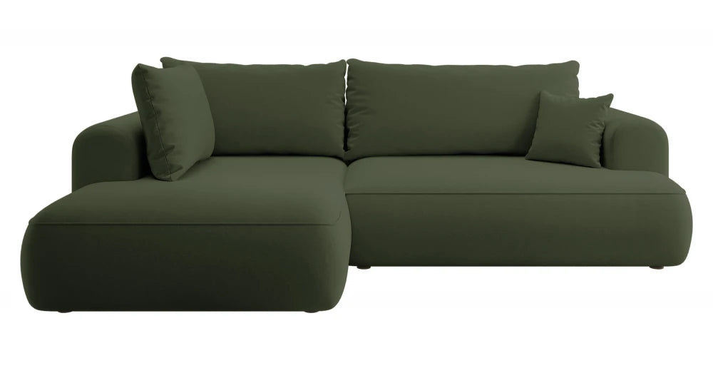 Coltar extensibil catifea verde cu lada depozitare Nubio