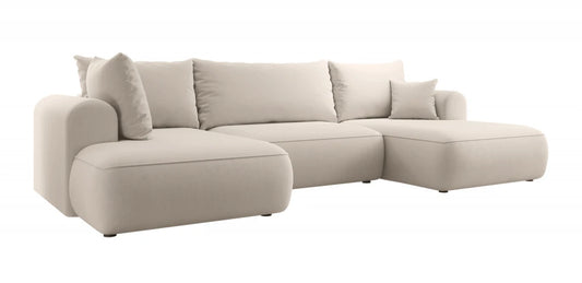 Coltar extensibil catifea bej cu lada depozitare Nubio III 364x159cm