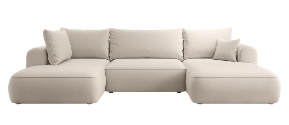 Coltar extensibil catifea bej cu lada depozitare Nubio III 364x159cm