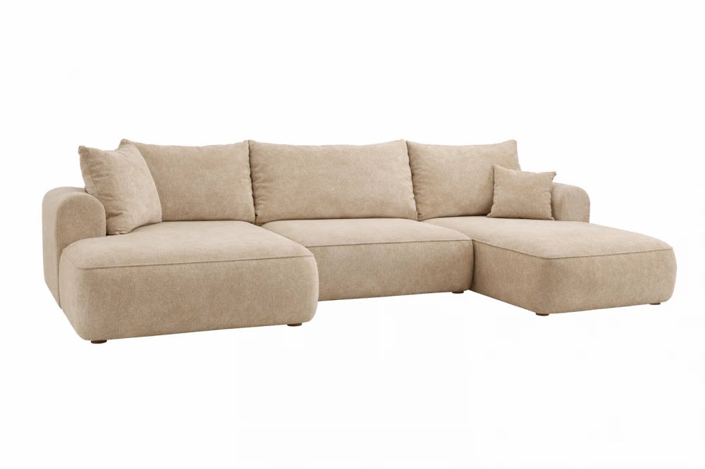 Coltar extensibil catifea cappuccino cu lada depozitare Nubio III 364x159cm