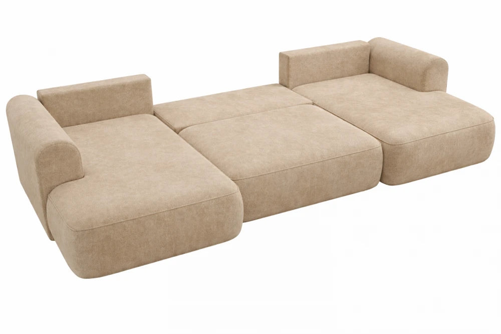 Coltar extensibil catifea cappuccino cu lada depozitare Nubio III 364x159cm