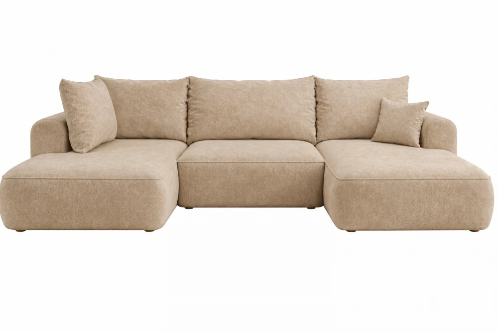Coltar extensibil catifea cappuccino cu lada depozitare Nubio III 364x159cm