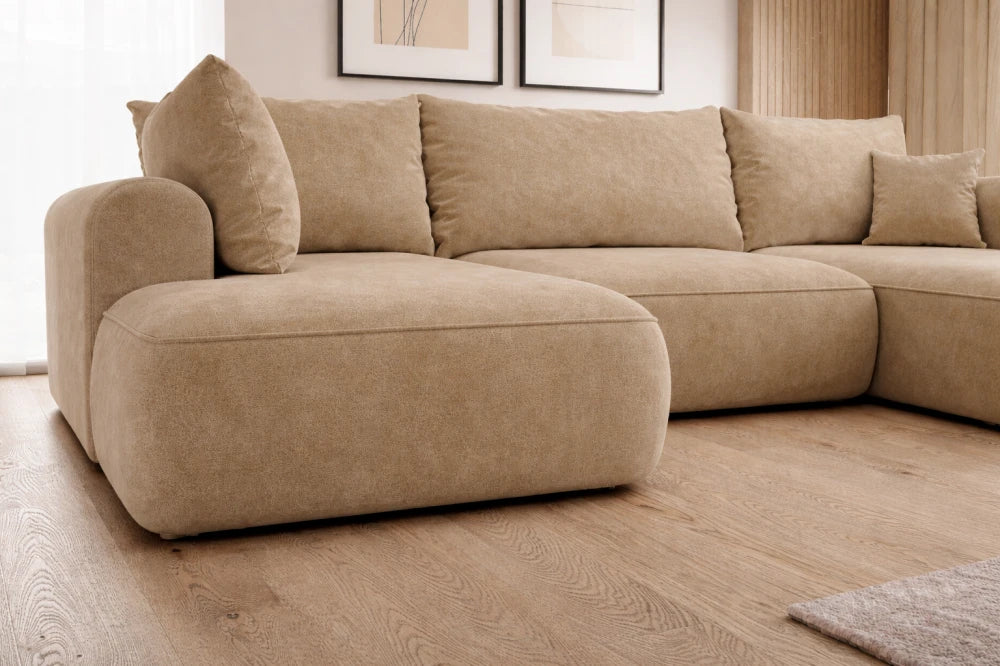 Coltar extensibil catifea cappuccino cu lada depozitare Nubio III 364x159cm