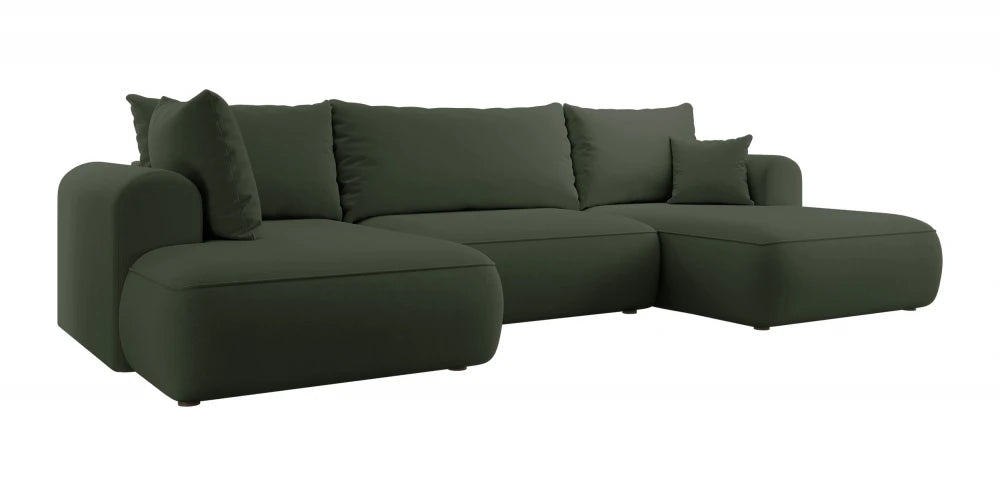 Coltar extensibil catifea verde cu lada depozitare Nubio III 364x159cm