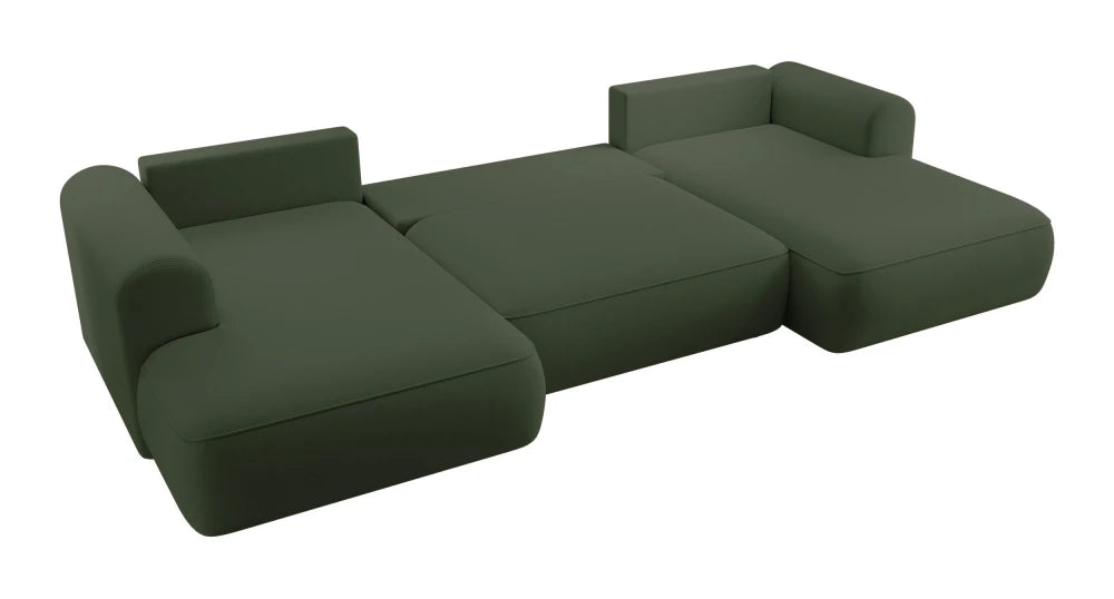 Coltar extensibil catifea verde cu lada depozitare Nubio III 364x159cm