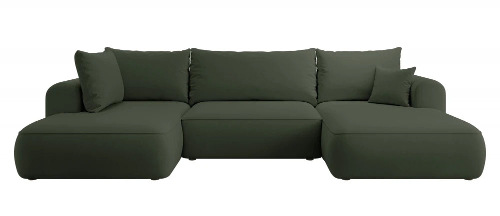 Coltar extensibil catifea verde cu lada depozitare Nubio III 364x159cm