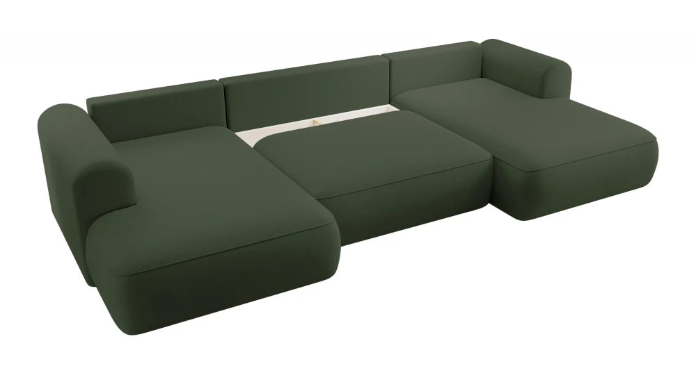 Coltar extensibil catifea verde cu lada depozitare Nubio III 364x159cm