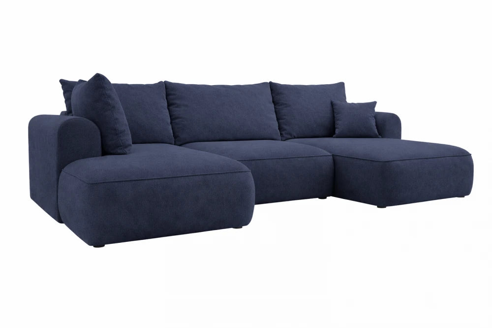 Coltar extensibil catifea albastru cu lada depozitare Nubio III 364x159cm