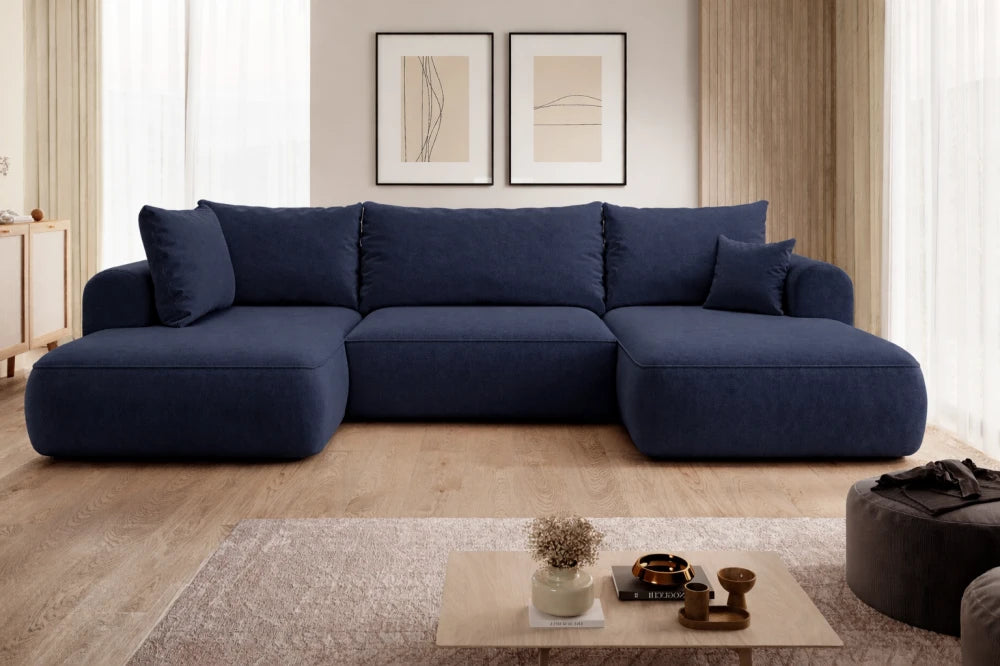 Coltar extensibil catifea albastru cu lada depozitare Nubio III 364x159cm