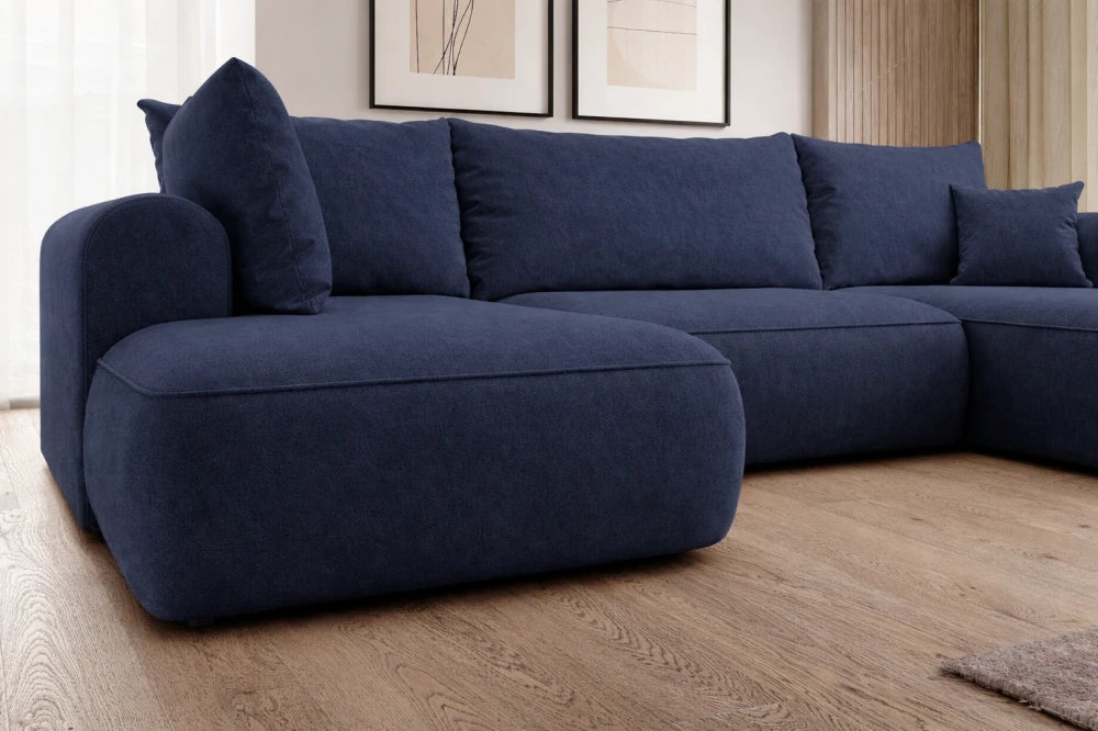 Coltar extensibil catifea albastru cu lada depozitare Nubio III 364x159cm