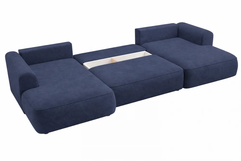 Coltar extensibil catifea albastru cu lada depozitare Nubio III 364x159cm