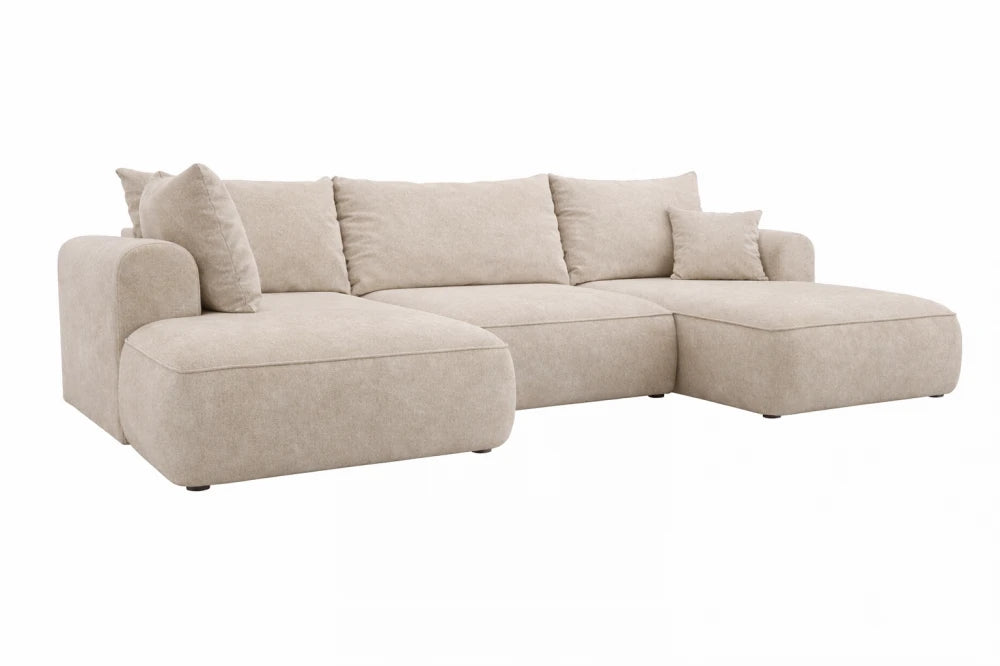 Coltar extensibil catifea crem cu lada depozitare Nubio III 364x159cm