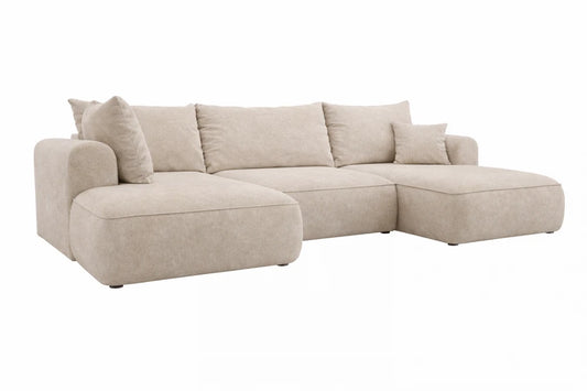 Coltar extensibil catifea crem cu lada depozitare Nubio III 364x159cm