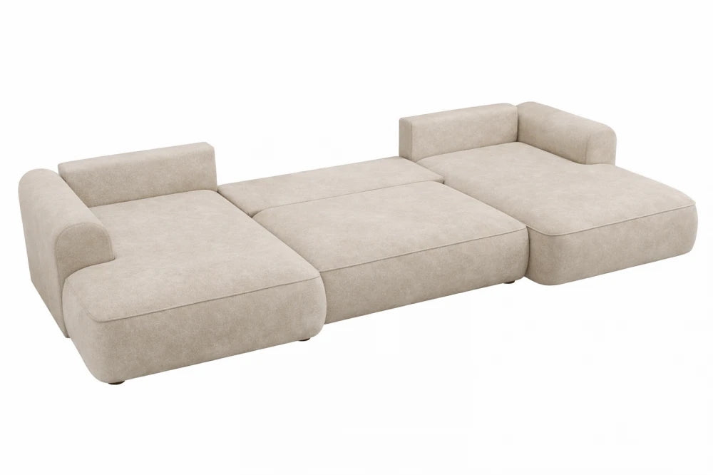 Coltar extensibil catifea crem cu lada depozitare Nubio III 364x159cm