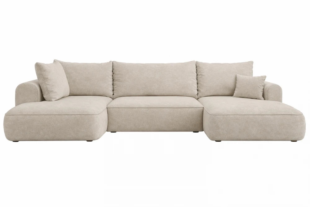 Coltar extensibil catifea crem cu lada depozitare Nubio III 364x159cm