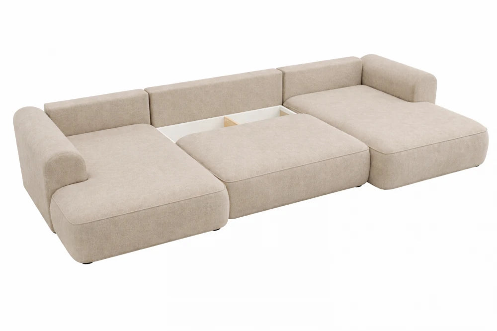 Coltar extensibil catifea crem cu lada depozitare Nubio III 364x159cm