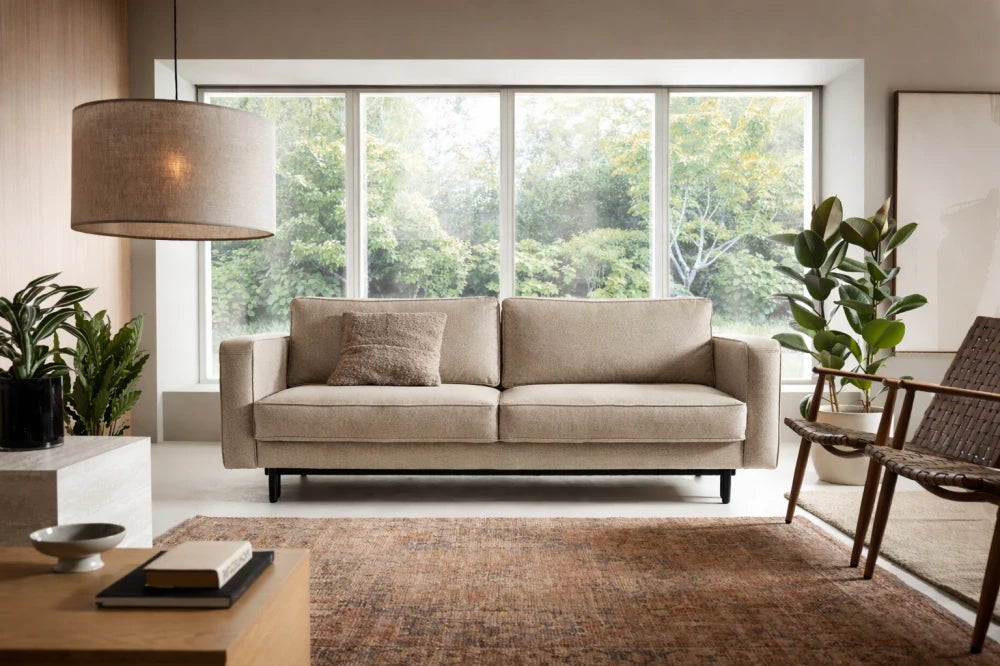 Canapea extensibila din catifea bej California L232x98cm