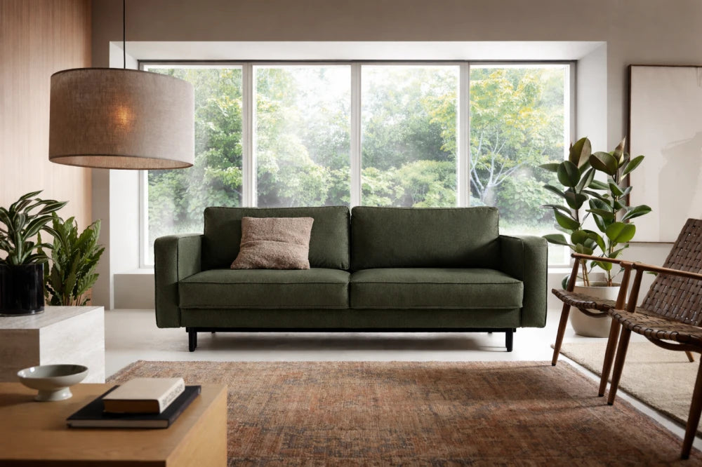 Canapea extensibila din catifea verde California L232x98cm