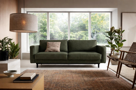 Canapea extensibila din catifea verde California L232x98cm