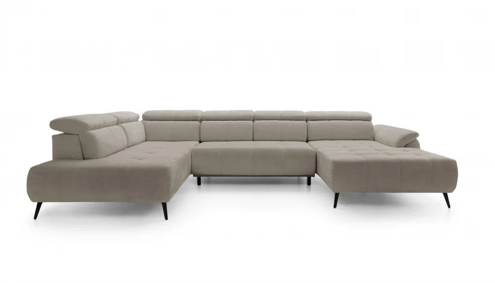 Coltar extensibil electric in forma de U din catifea bej genovaIII L375x208cm
