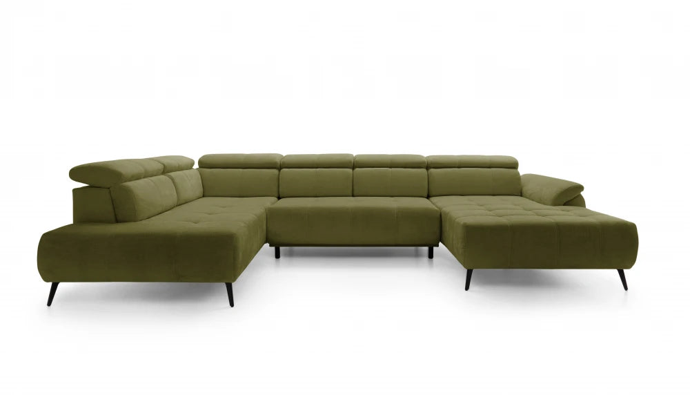 Coltar extensibil electric in forma de U din catifea verde genovaIII L375x208cm