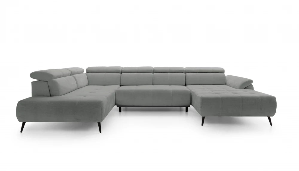 Coltar extensibil electric in forma de U din catifea gri genovaIII L375x208cm