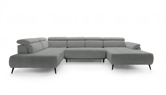 Coltar extensibil electric in forma de U din catifea gri genovaIII L375x208cm