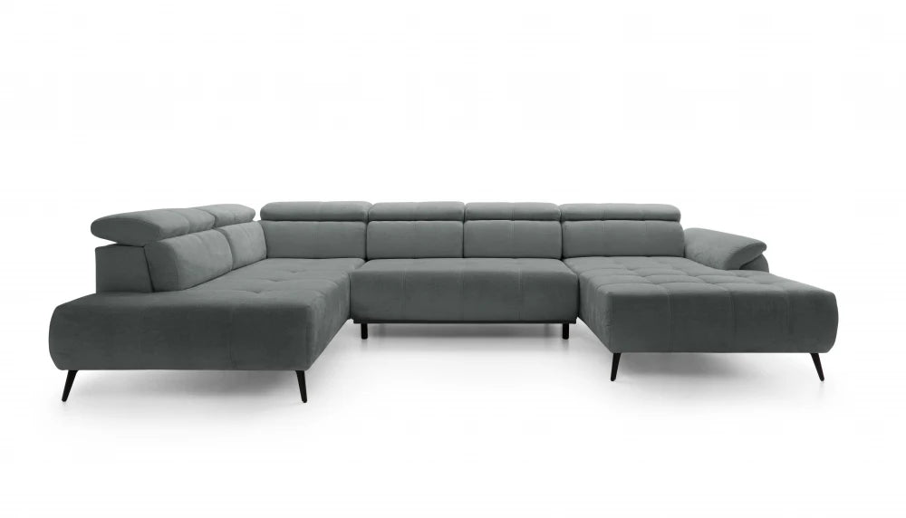 Coltar extensibil electric in forma de U din catifea gri inchis genovaIII L375x208cm