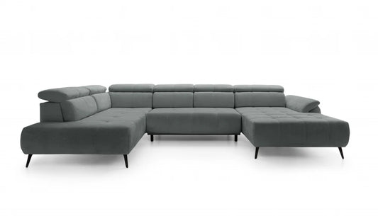 Coltar extensibil electric in forma de U din catifea gri inchis genovaIII L375x208cm