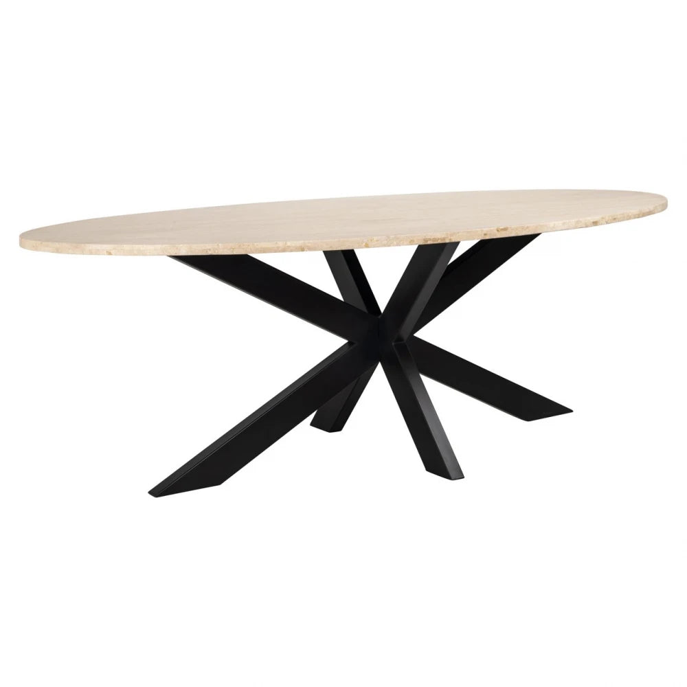 Masa ovala din Metal Negru si Travertin Bej L230xH76cm Avalon Richmond interiors