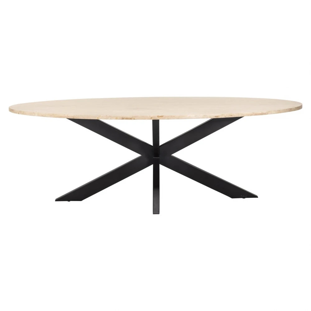 Masa ovala din Metal Negru si Travertin Bej L230xH76cm Avalon Richmond interiors