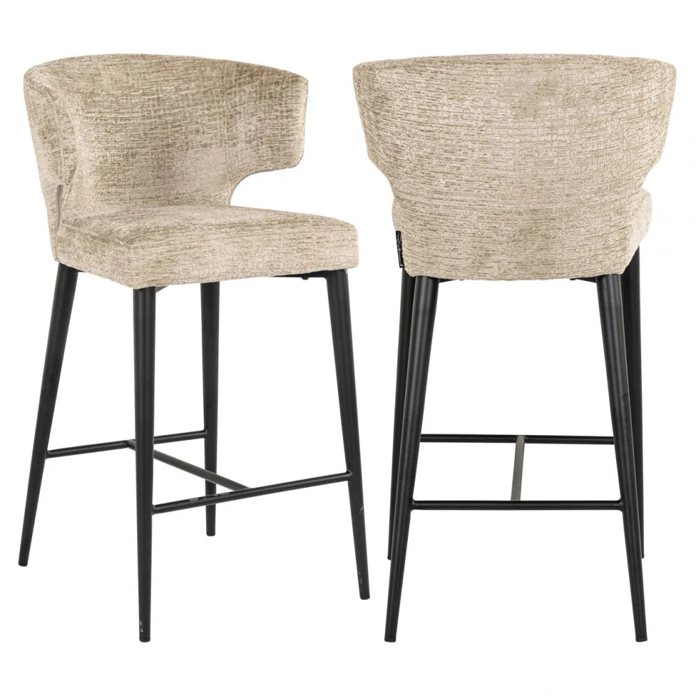 Scaun de insula din Chenille Bej si Metal Negru L52xH93cm Taylor Richmond interiors