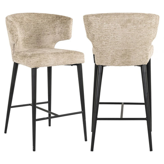 Scaun de insula din Chenille Bej si Metal Negru L52xH93cm Taylor Richmond interiors