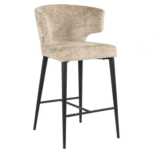 Scaun de insula din Chenille Bej si Metal Negru L52xH93cm Taylor Richmond interiors