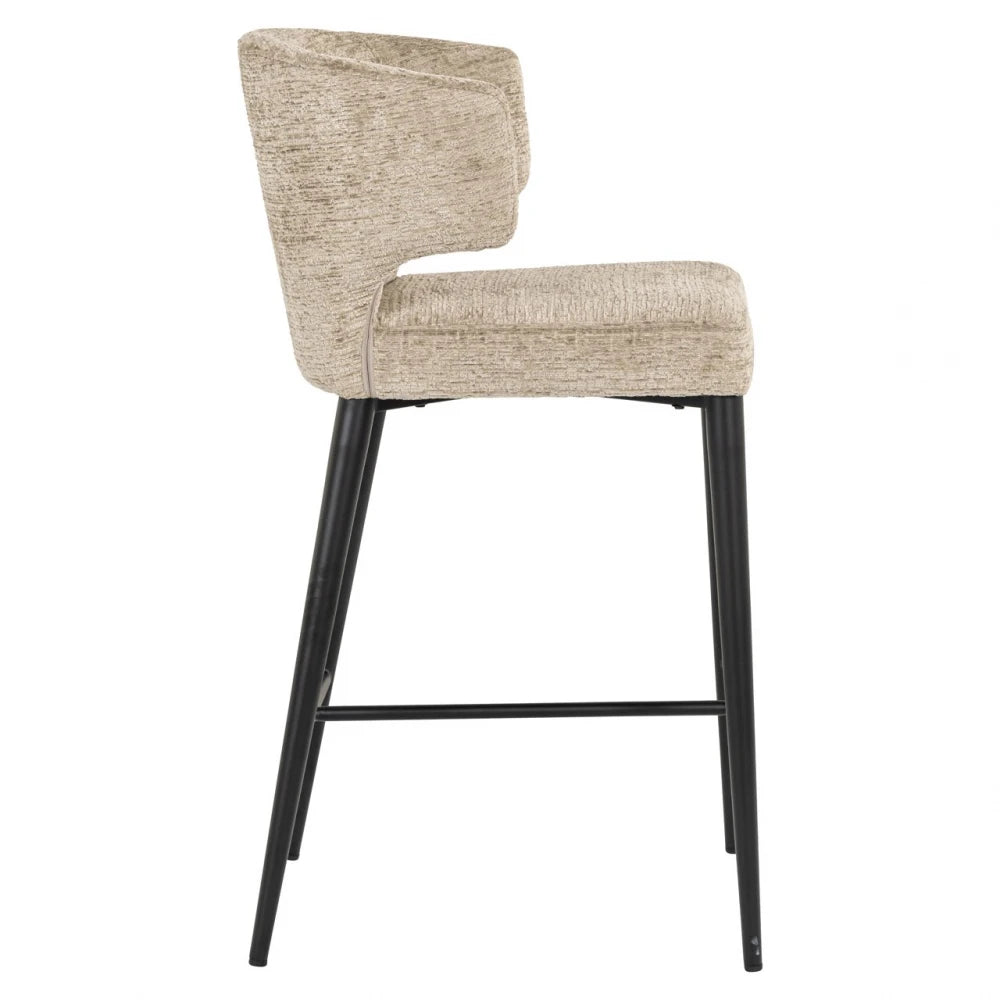 Scaun de insula din Chenille Bej si Metal Negru L52xH93cm Taylor Richmond interiors