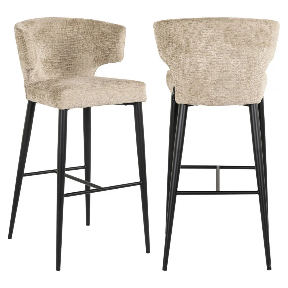 Scaun de bar din Chenille Bej si Metal Negru L52xH102cm Taylor Richmond interiors