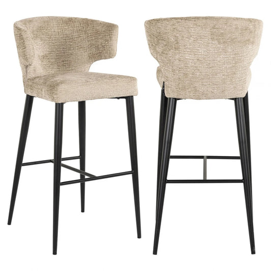 Scaun de bar din Chenille Bej si Metal Negru L52xH102cm Taylor Richmond interiors