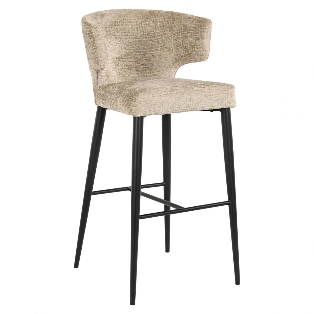 Scaun de bar din Chenille Bej si Metal Negru L52xH102cm Taylor Richmond interiors