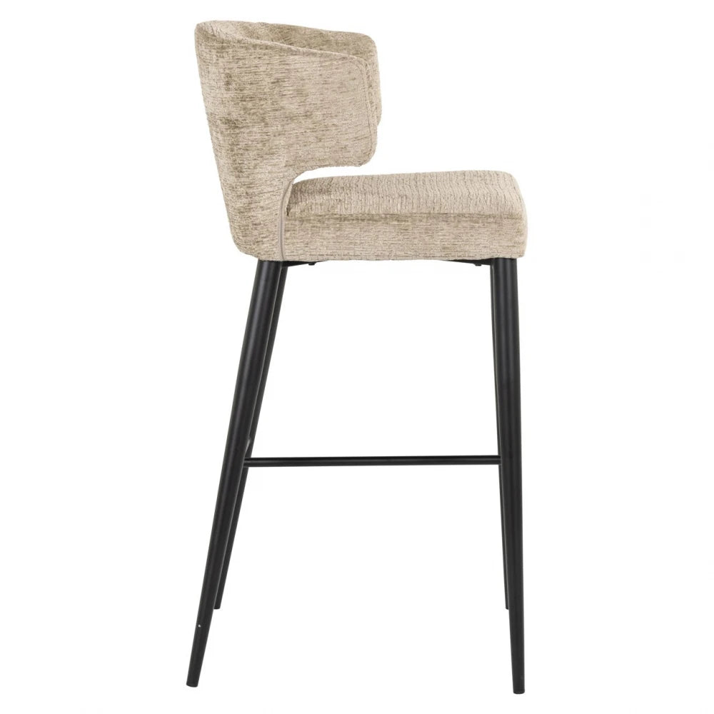 Scaun de bar din Chenille Bej si Metal Negru L52xH102cm Taylor Richmond interiors