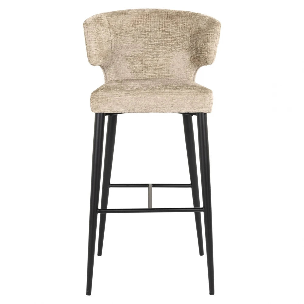 Scaun de bar din Chenille Bej si Metal Negru L52xH102cm Taylor Richmond interiors