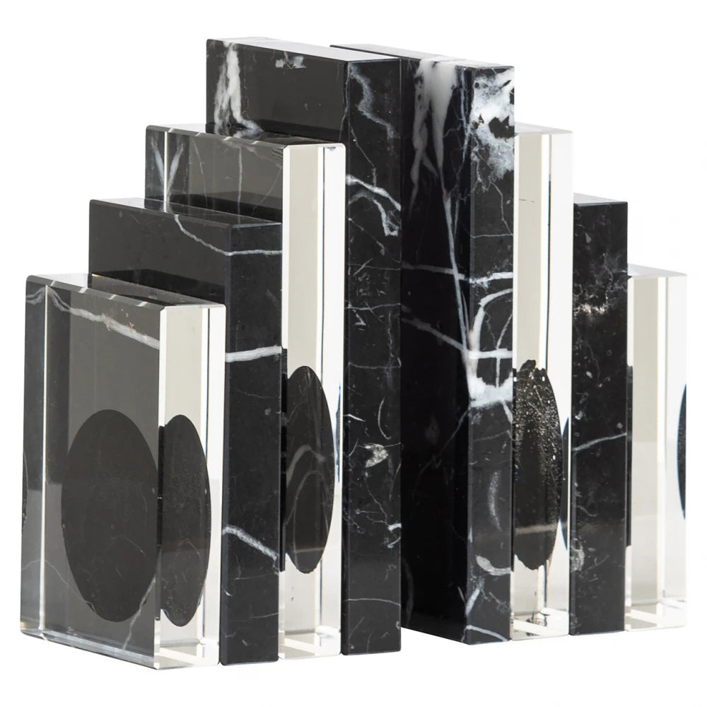 Set stand pentru carti din Marmura/Sticla Negru/Transparent L15xH16.5cm Fancy Richmond interiors
