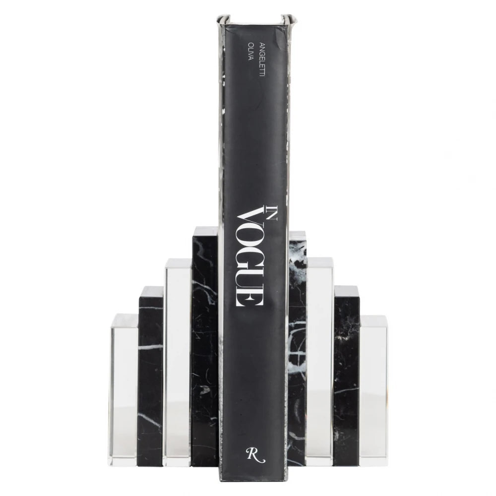 Set stand pentru carti din Marmura/Sticla Negru/Transparent L15xH16.5cm Fancy Richmond interiors