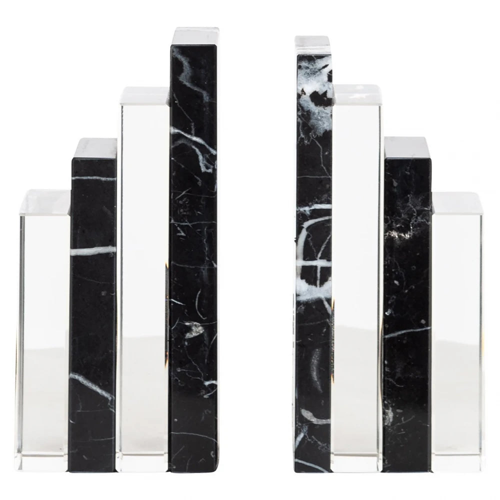 Set stand pentru carti din Marmura/Sticla Negru/Transparent L15xH16.5cm Fancy Richmond interiors