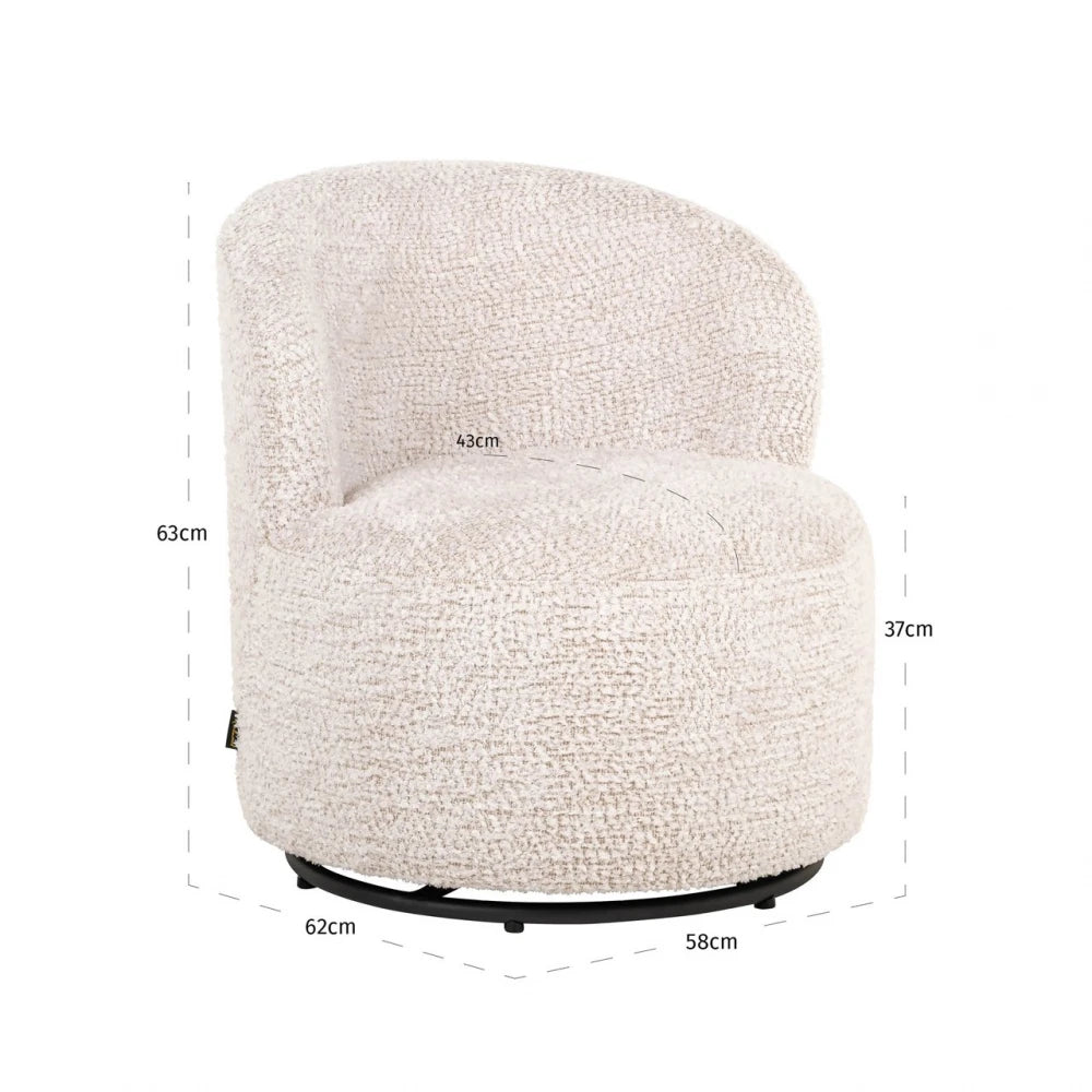 Fotoliu rotativ pentru copii tapitat cu Chenille Crem L60xH63.5cm Jackie Richmond interiors